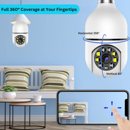 Light Bulb Security Camera with 360° Panoramic View and 1080P HD, Two-Way Audio