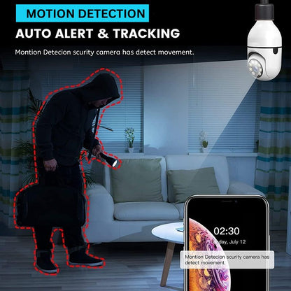 Light Bulb Security Camera with 360° Panoramic View and 1080P HD, Two-Way Audio