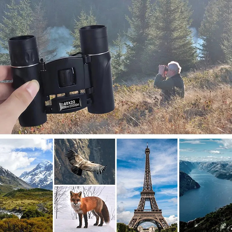 40x Magnification Compact Binoculars with Infrared Lens Coating and Foldable Design