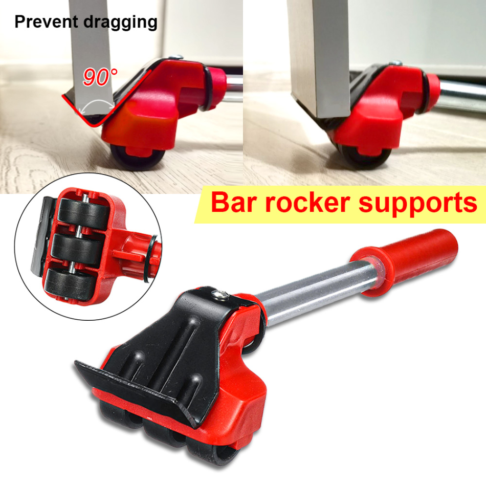 Furniture Moving System with Lifting Bar and 360-Degree Rotating Pads