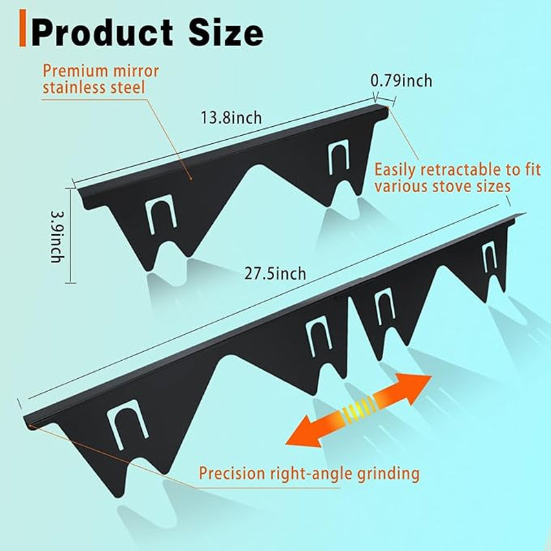 Retractable Stainless Steel Stove Gap Cover with Spring Tension System, Adjustable 13.8-27.5in