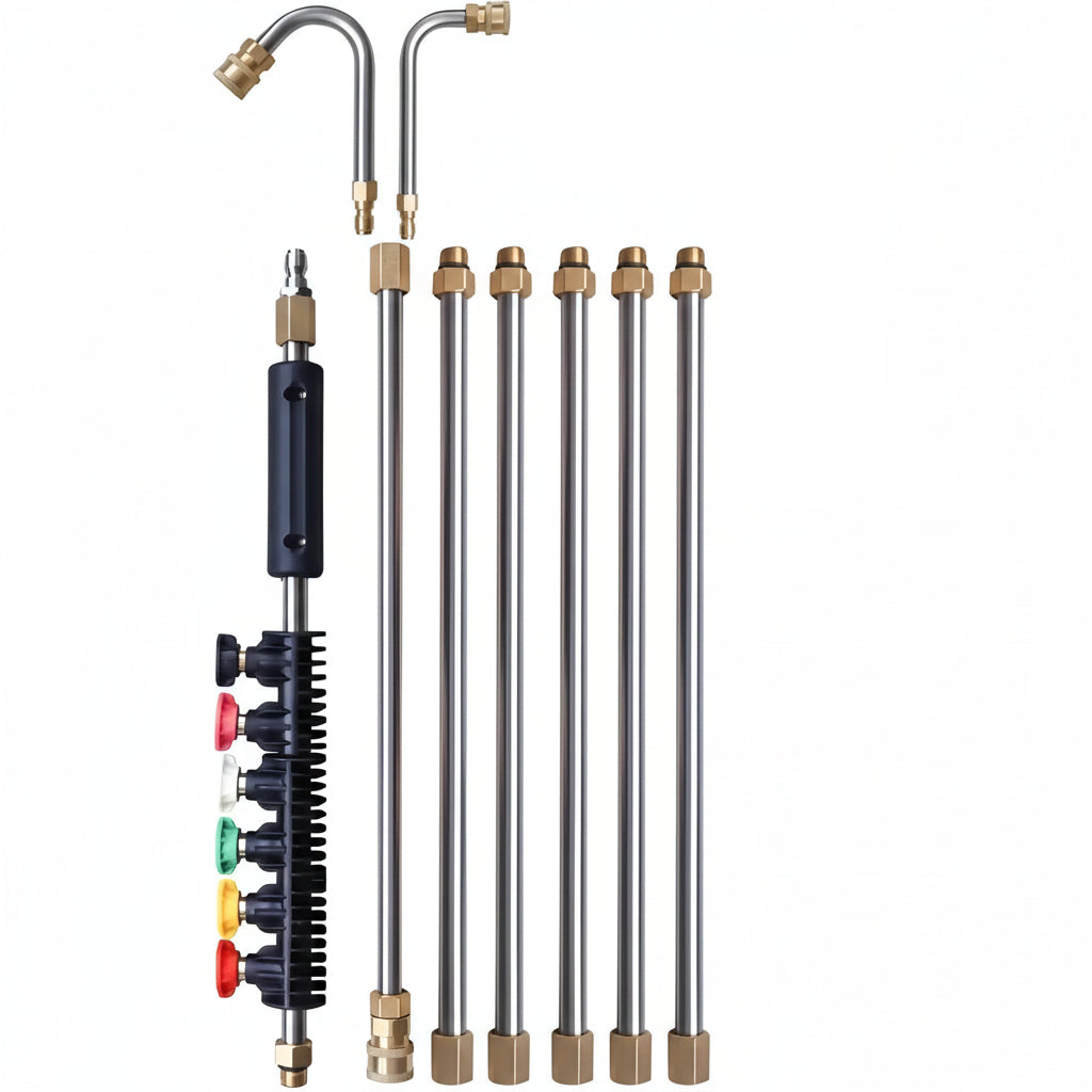 Telescoping Pressure Washer Wand with 4000 PSI Capacity and Six Spray Nozzles for Gutters, Roofs and Walls