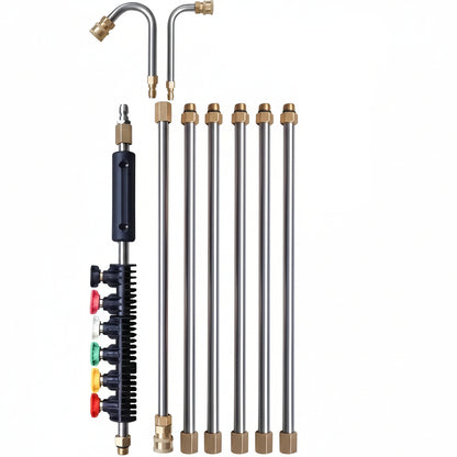 Telescoping Pressure Washer Wand with 4000 PSI Capacity and Six Spray Nozzles for Gutters, Roofs and Walls