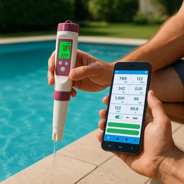 Digital Water Quality Tester with 7-Metric Probe and Smartphone App Connectivity