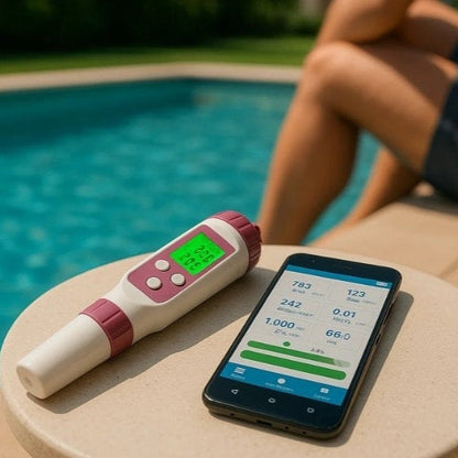 Digital Water Quality Tester with 7-Metric Probe and Smartphone App Connectivity
