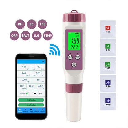 Digital Water Quality Tester with 7-Metric Probe and Smartphone App Connectivity