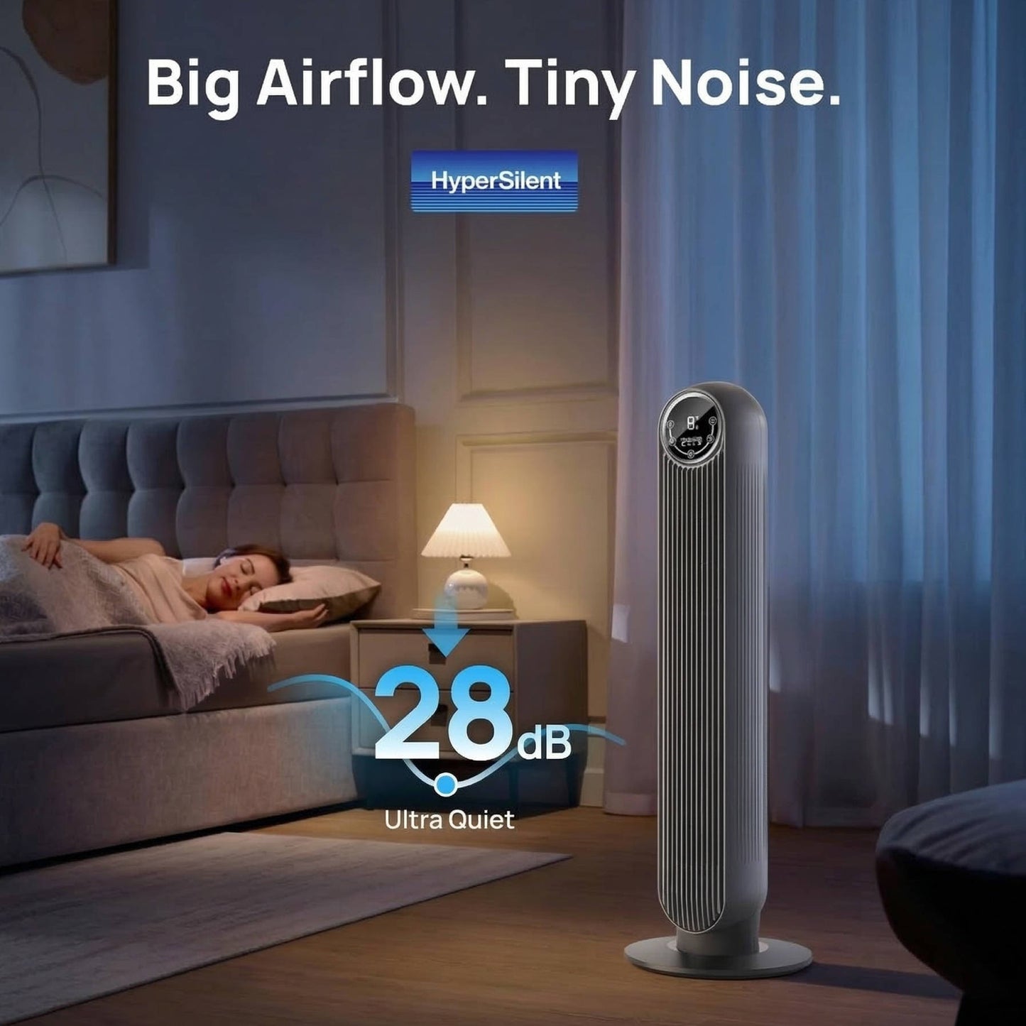 Bladeless Tower Fan with 8 Speed Settings and 90 Degree Oscillation, Ultra Quiet 20 Decibel Operation
