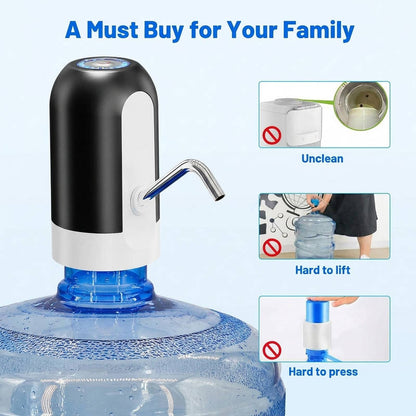 Electric Water Pump with USB Rechargeable Battery and Auto Shutoff for 3-5 Gallon Bottles