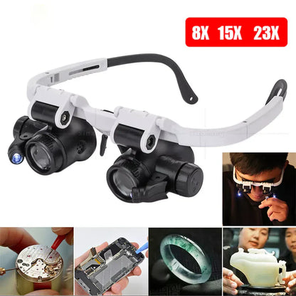 LED Magnifying Glasses with Interchangeable Lenses and Built-In Light, 8x 15x 23x