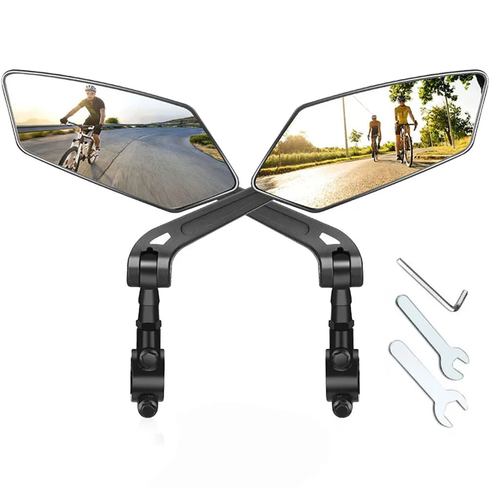 Handlebar Mirrors with 360-Degree Rotation and Wide Angle Glass, Foldable Design