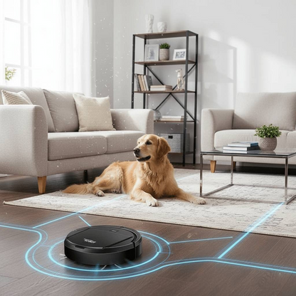 Robot Vacuum Cleaner with Quiet Operation and Fine Particle Filtration for Hard Floors