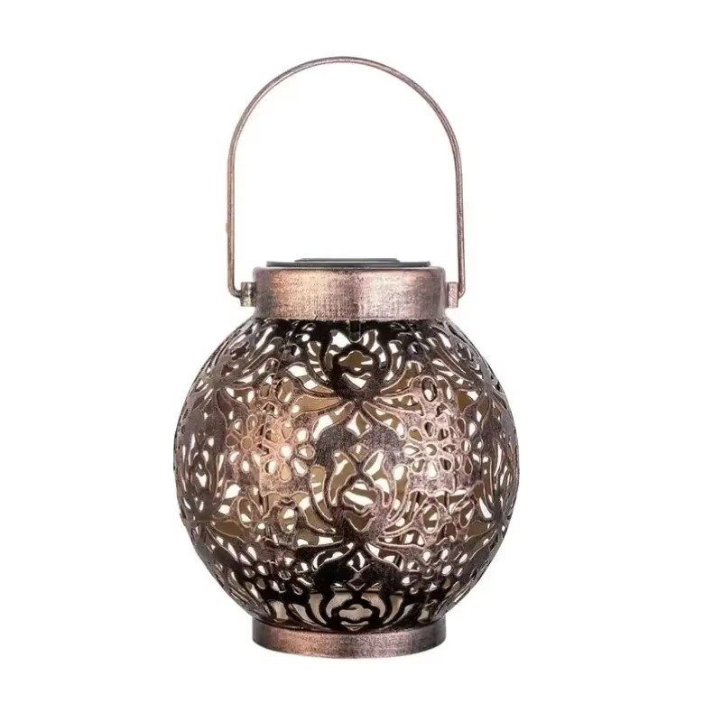 Decorative Solar LED Lantern with Hollow Wrought Iron Pattern and Automatic Dusk Activation
