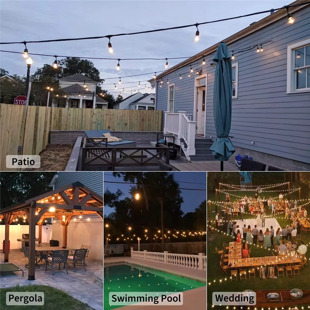 Waterproof LED String Lights with Edison Bulbs and Warm Glow, 20ft Outdoor