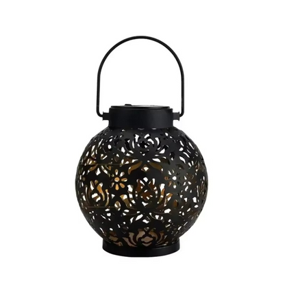 Decorative Solar LED Lantern with Hollow Wrought Iron Pattern and Automatic Dusk Activation