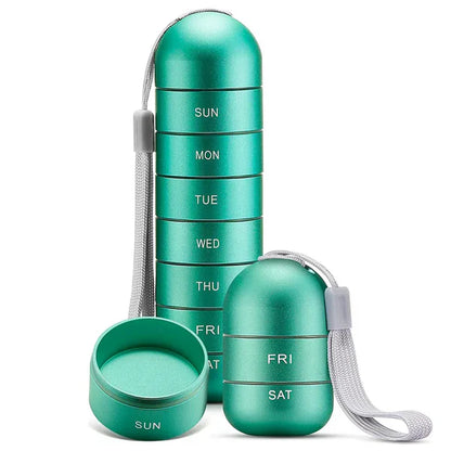 Weekly Pill Organizer with Waterproof Aluminum Construction and Silicone Gaskets