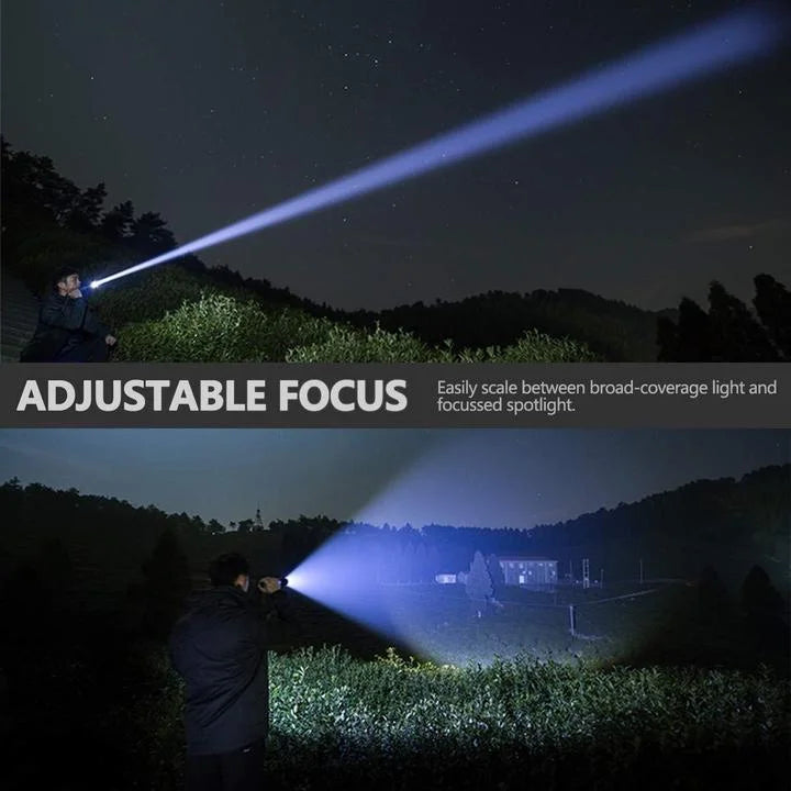 Rechargeable Flashlight with Telescopic Zoom and 90,000 Lumen Output, Water Resistant