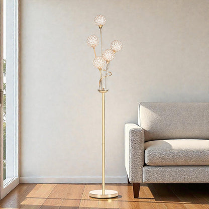 Bale 5-Light Crystal Floor Lamp, Gold Tone Metal Frame, 61.4"