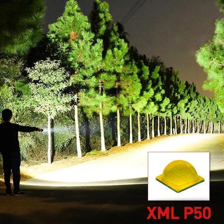 Rechargeable Flashlight with Telescopic Zoom and 90,000 Lumen Output, Water Resistant
