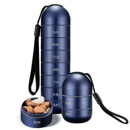 Weekly Pill Organizer with Waterproof Aluminum Construction and Silicone Gaskets