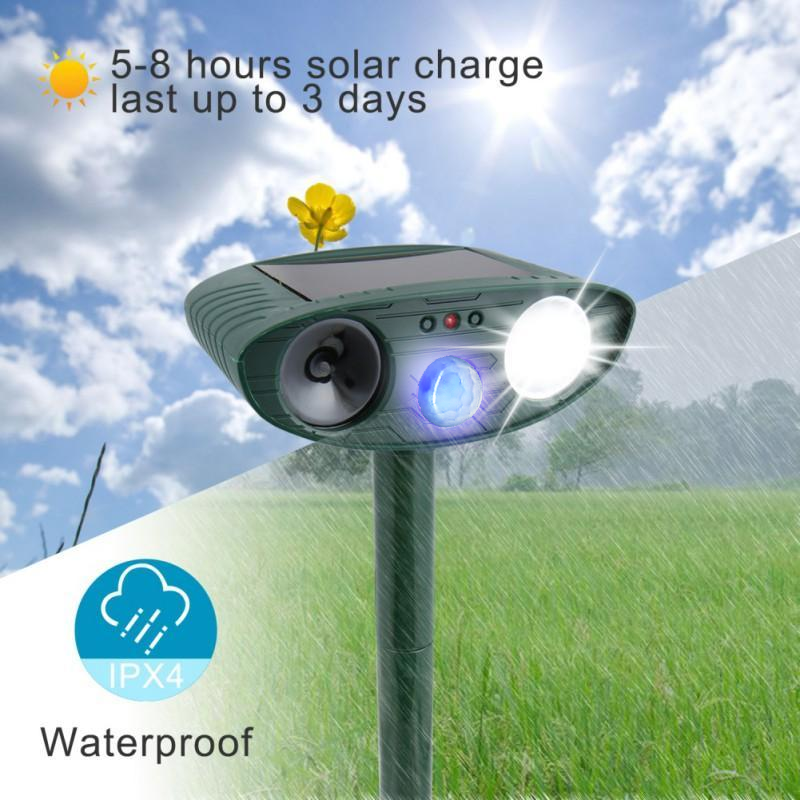 Solar Powered Ultrasonic Animal Repeller with Motion Sensor and Flashing Light, 4-Pack