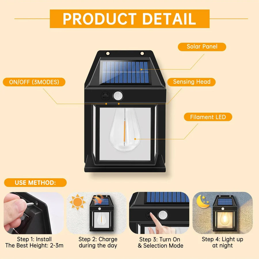 2 Set Outdoor Solar Wall Lamp