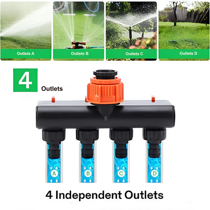 4-Way Garden Hose Splitter with Valves