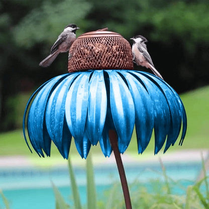 Metal Coneflower Bird Feeder with Wide Dish and Easy Refill
