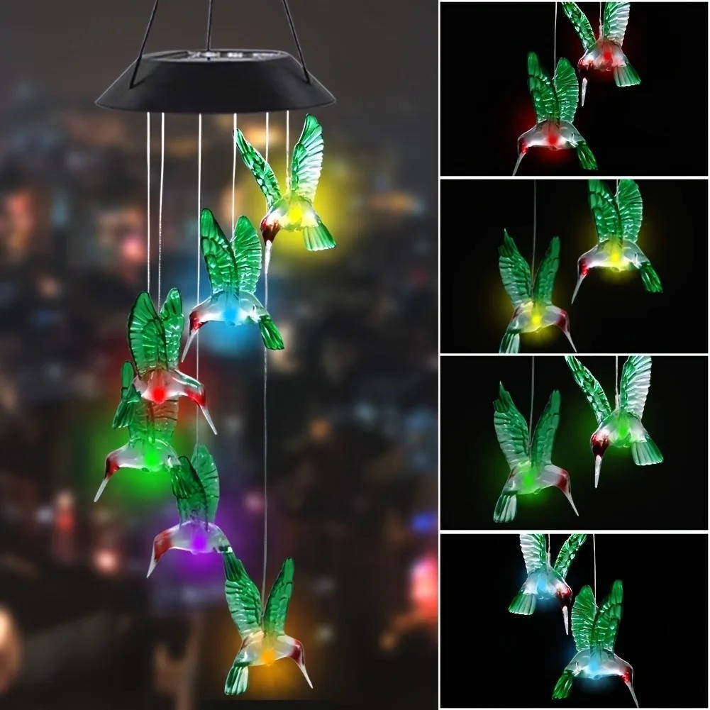 LED Solar Wind Chimes with Six Rotating Colors and Automatic Dusk Sensor
