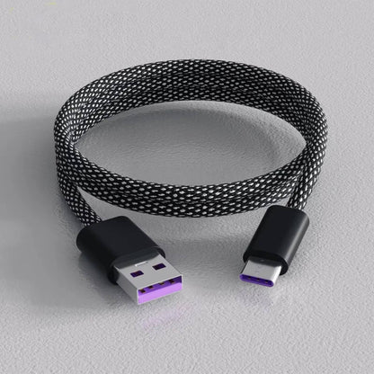 Self-Coiling Charging Cable with Magnetic Tips and Braided Protection, 3.3ft