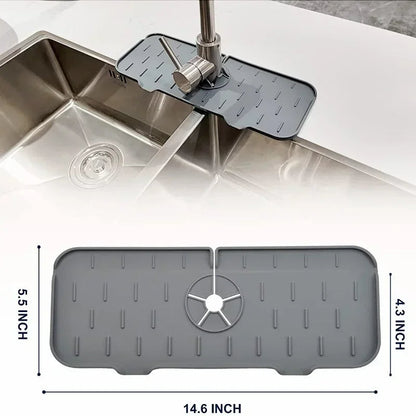 Silicone Faucet Splash Mat with Drainage Channels and Raised Edge for Kitchen Organization