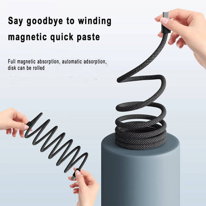 Self-Coiling Charging Cable with Magnetic Tips and Braided Protection, 3.3ft