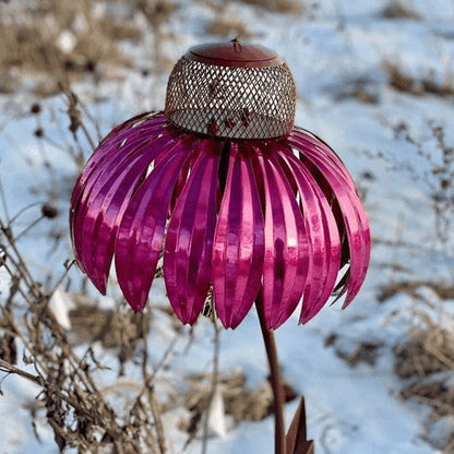 Metal Coneflower Bird Feeder with Wide Dish and Easy Refill