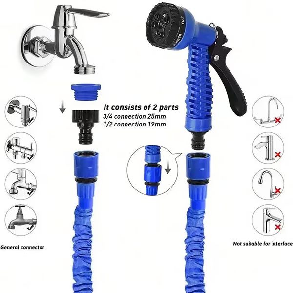Expandable Garden Hose with Brass Connectors and Multi Pattern Spray Nozzle