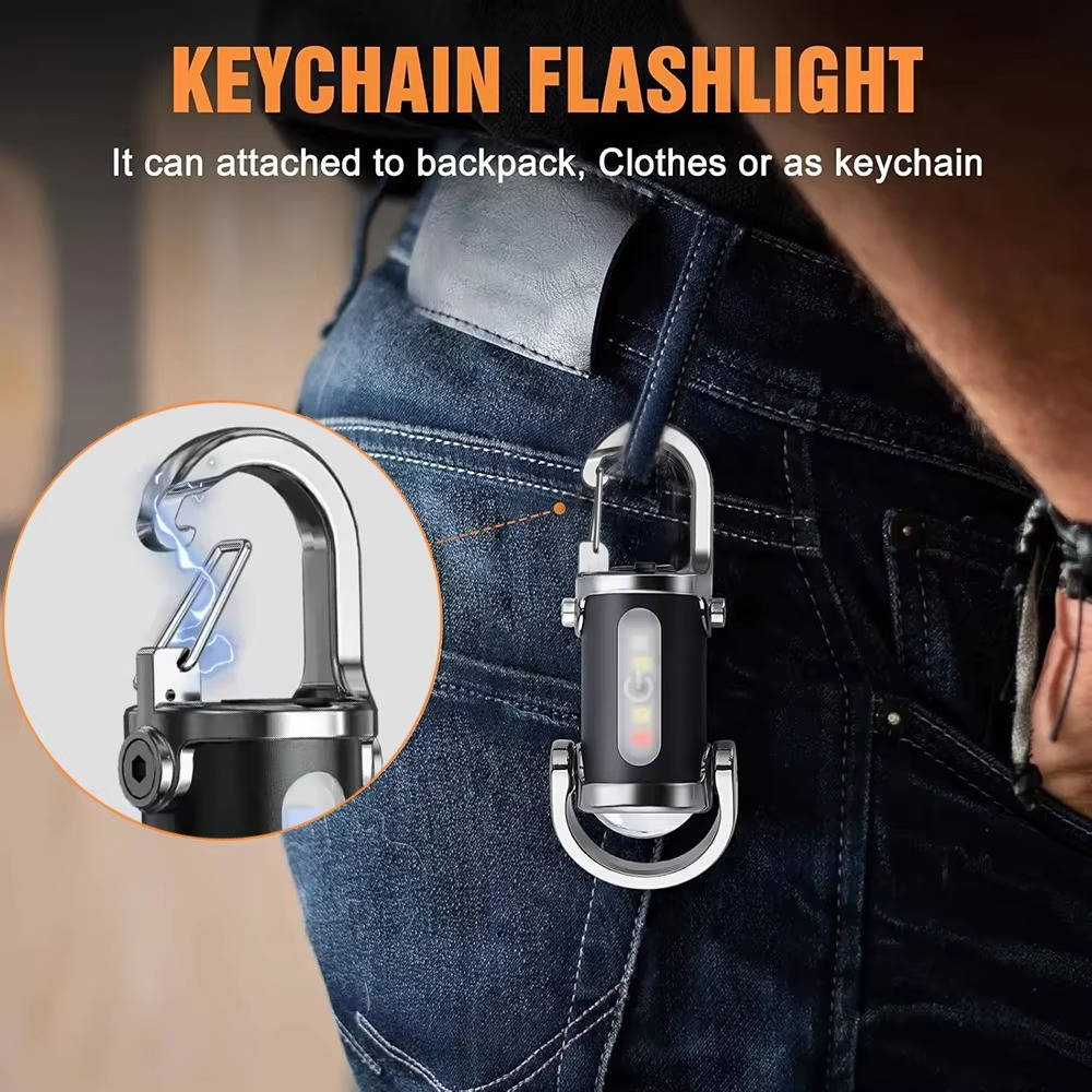 Portable Keychain Light with COB Flood and LED, 6 Brightness Modes