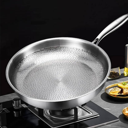 Titanium Steel Pan with Fish Scale Texture and Curved Rim, Uncoated Surface