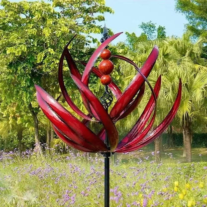 Garden Tulip Wind Spinner with 360-Degree Rotation and Iron Frame