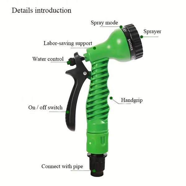 Expandable Garden Hose with Brass Connectors and Multi Pattern Spray Nozzle
