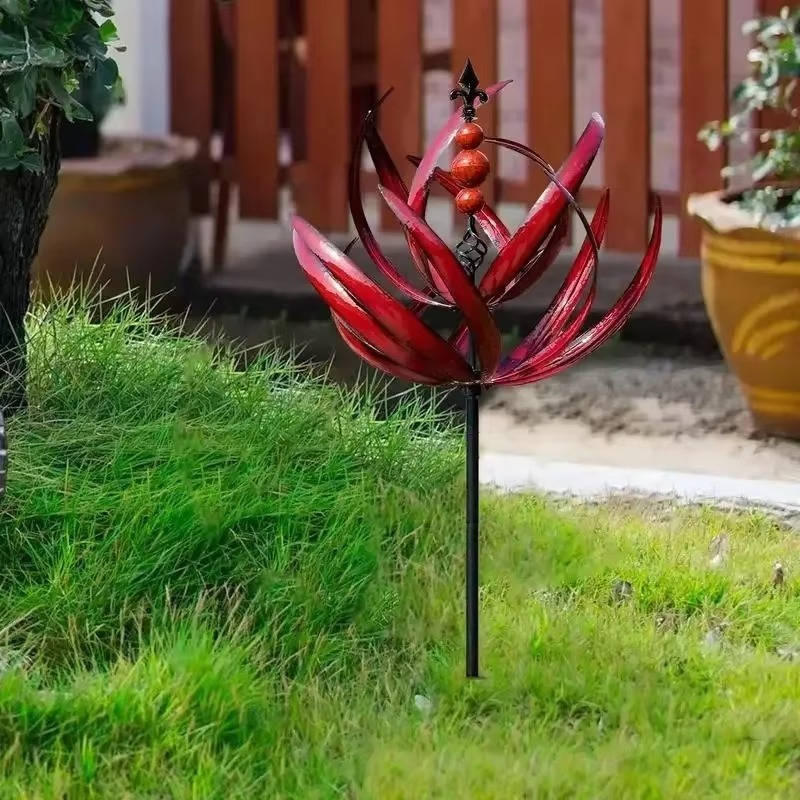 Garden Tulip Wind Spinner with 360-Degree Rotation and Iron Frame