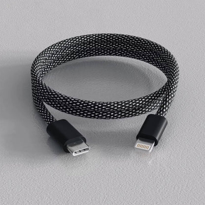 Self-Coiling Charging Cable with Magnetic Tips and Braided Protection, 3.3ft