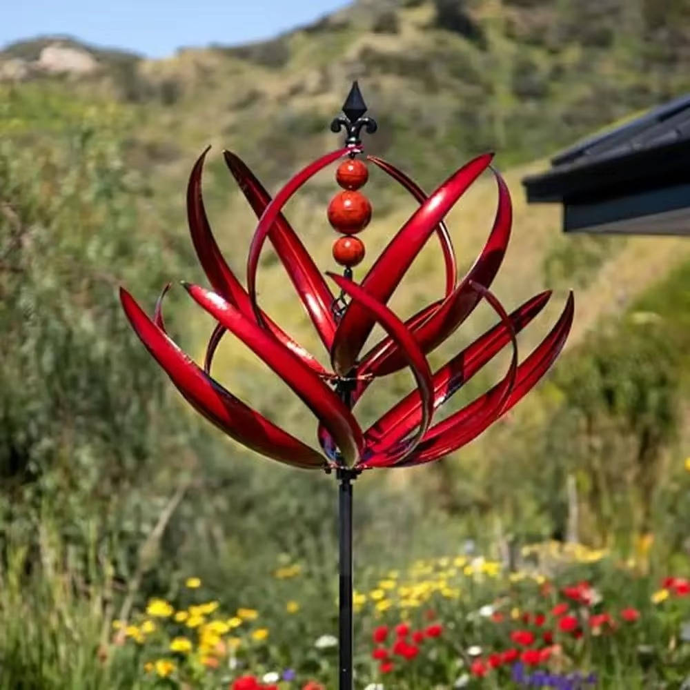 Garden Tulip Wind Spinner with 360-Degree Rotation and Iron Frame