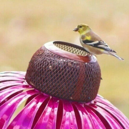 Metal Coneflower Bird Feeder with Wide Dish and Easy Refill