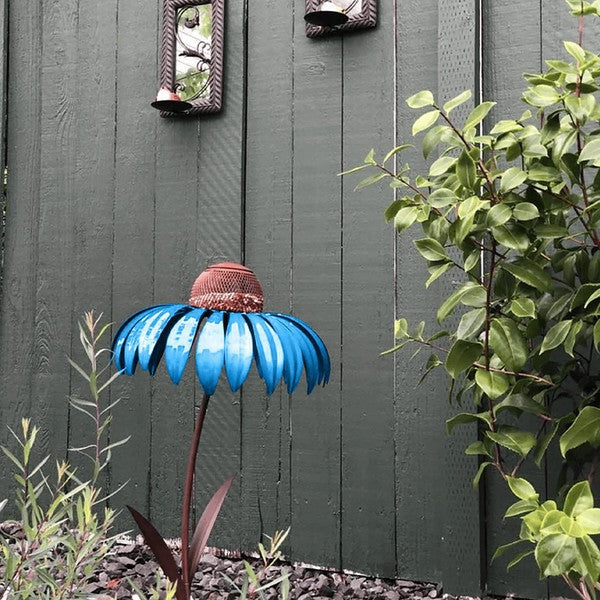Metal Coneflower Bird Feeder with Wide Dish and Easy Refill