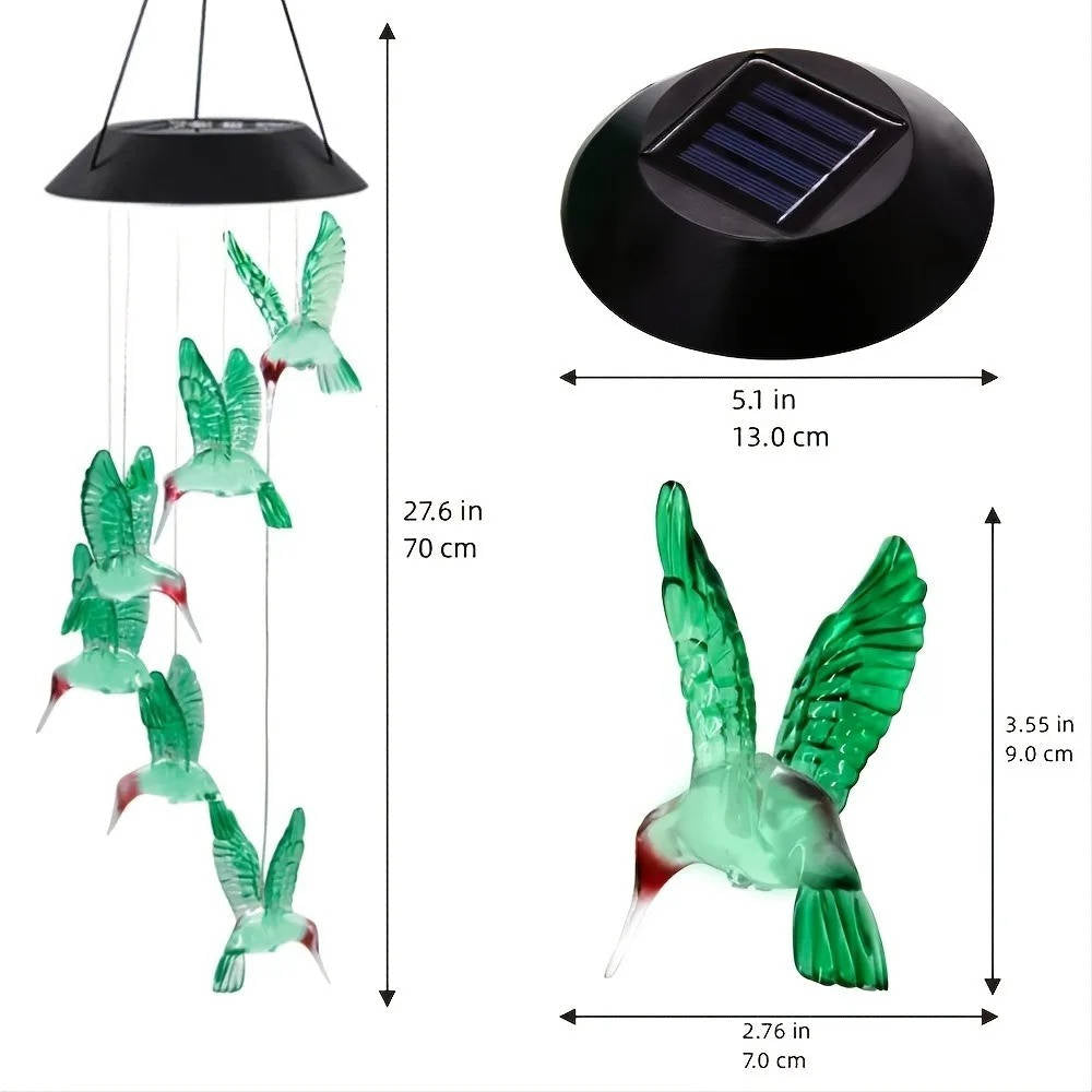 LED Solar Wind Chimes with Six Rotating Colors and Automatic Dusk Sensor
