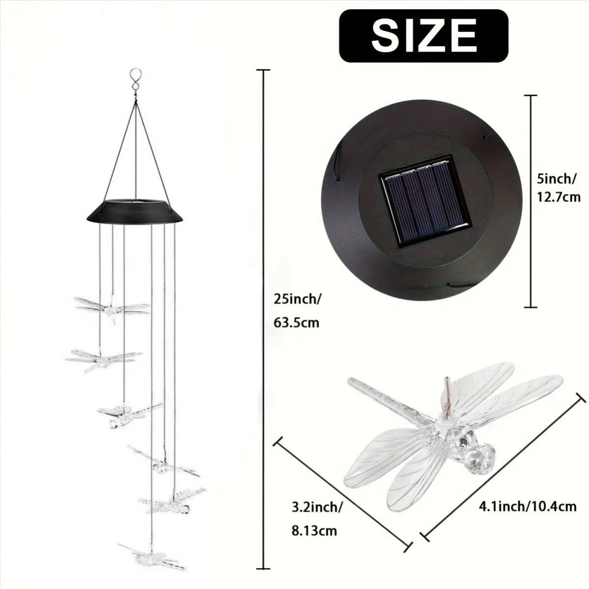 LED Solar Wind Chimes with Six Rotating Colors and Automatic Dusk Sensor