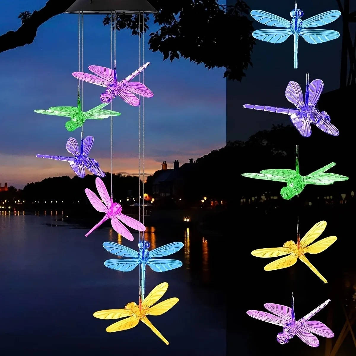 LED Solar Wind Chimes with Six Rotating Colors and Automatic Dusk Sensor