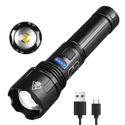 Rechargeable LED Flashlight with Zoomable Beam and 5 Lighting Modes, IPX5 Water Resistant