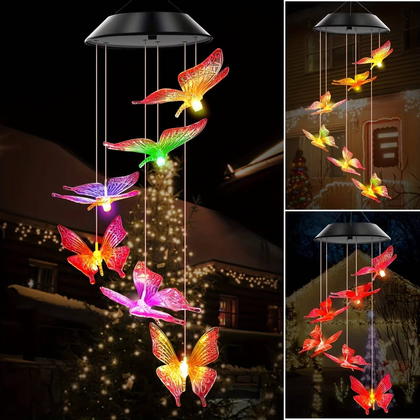 LED Solar Wind Chimes with Six Rotating Colors and Automatic Dusk Sensor