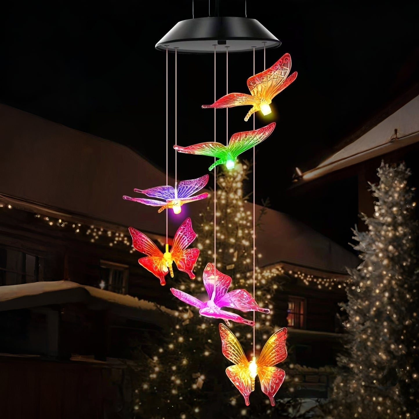 LED Solar Wind Chimes with Six Rotating Colors and Automatic Dusk Sensor