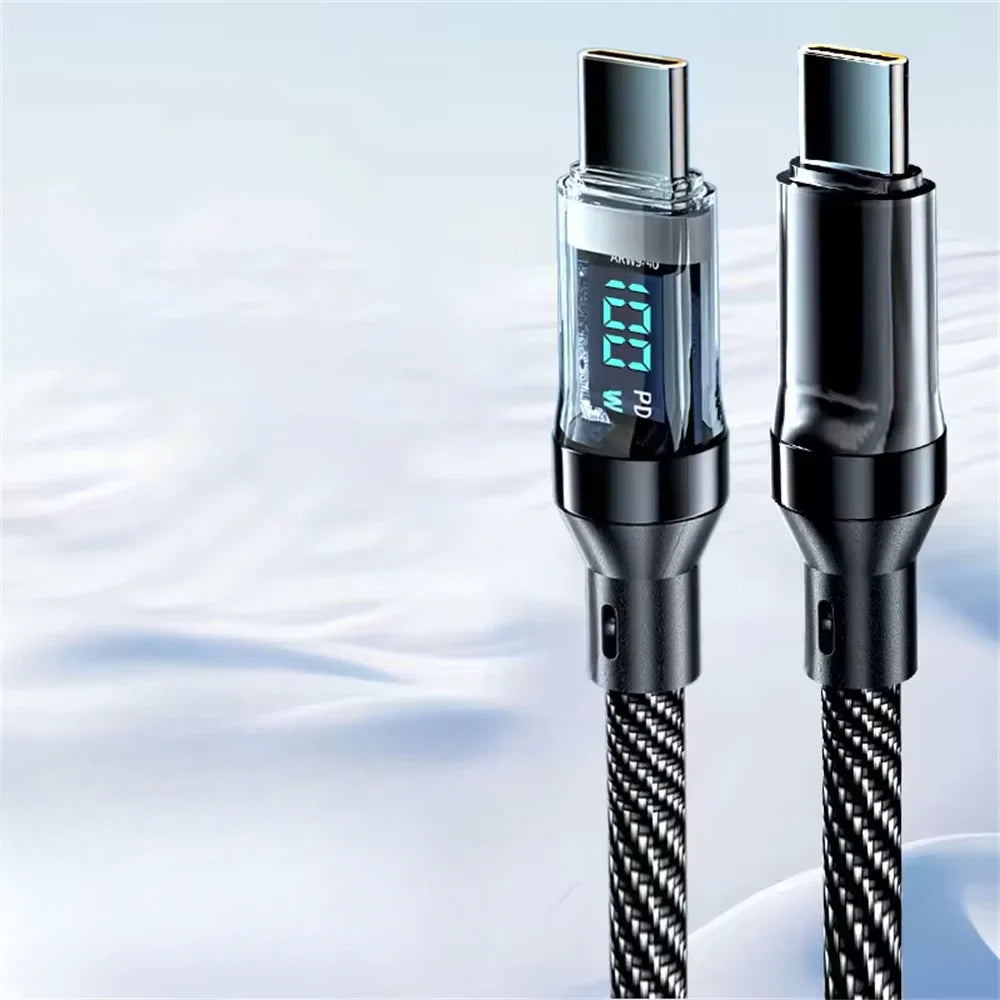 USB-C 120W Fast Charging Cable with LED Display and Intelligent Chip