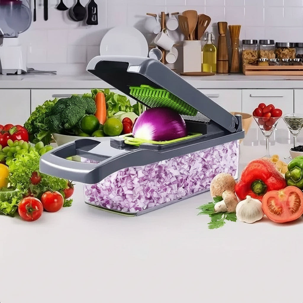Vegetable Chopper with Slicer, Grater and Ricer Attachments